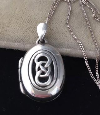 Fabulous Vintage Sterling Silver Kit Heath Celtic Knot Locket Pendant Necklace