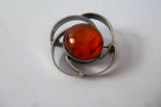 VINTAGE JEWELLERY THIS IS A GORGEOUS OLD 985 SILVER AMBER BROOCH PIN 2