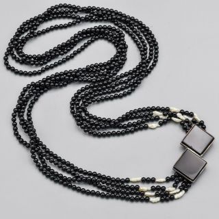 Vintage Sterling Silver Onyx & Sea Pearl Beaded Multi - Strand Necklace 81.  3 Grams