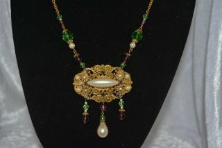 Vintage Costume Jewellery Czech Necklace Suffragette Colours