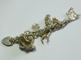 Vintage Sterling Silver Charm Bracelet With 7 CHARMS 40g 20cm cb15 5