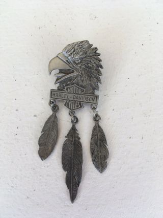 Vintage Harley Davidson Pin With Eagles Head And Feathers