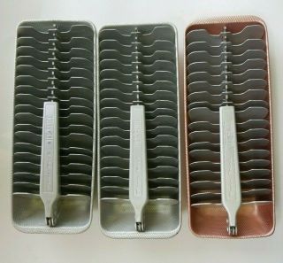 3 Magic Touch Ice Slice Cube Trays Aluminum Silver Pink Vtg Metal Ice Cube Tray