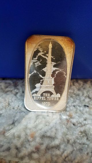 1973 1oz.  999 Silver Vintage Art Bar - The Eiffel Tower - Ussc