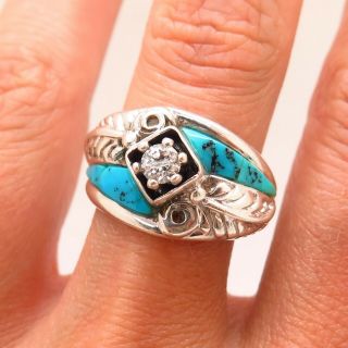 Carolyn Pollack Old Pawn Vintage Sterling Silver C Z & Turquoise Gem Tribal Ring