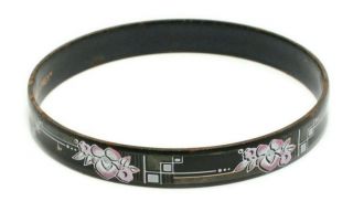 Vintage Michaela Frey Enamel Bracelet,  Black White Pink Floral