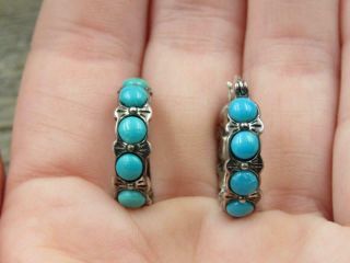 Vintage Shube Dakota West Sterling Silver Turquoise Navajo Style Hoop Earrings