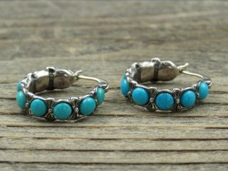 Vintage Shube Dakota West Sterling Silver Turquoise Navajo Style Hoop Earrings 2