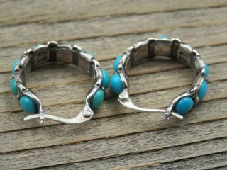 Vintage Shube Dakota West Sterling Silver Turquoise Navajo Style Hoop Earrings 4