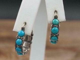 Vintage Shube Dakota West Sterling Silver Turquoise Navajo Style Hoop Earrings 5