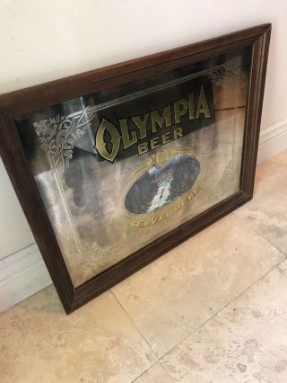 Vintage Olympia Beer Served Here Mirror Picture Sign Mountains Waterfall Forest
