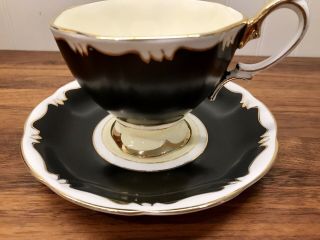 Vintage Royal Albert Matte Black & Gold Tea Cup & Saucer