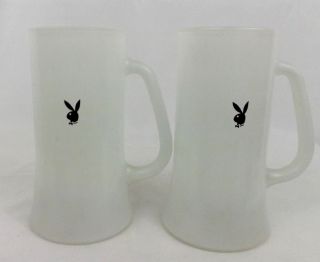 Playboy Bunny White Frosted Beer Mug Set Of 2 Vintage Hugh Hefner Black Logo