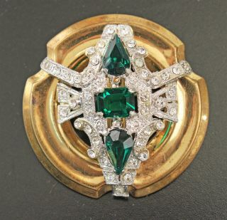 Mcclelland Barclay Vintage Emerald Rhinestone Art Deco Brooch / Pin