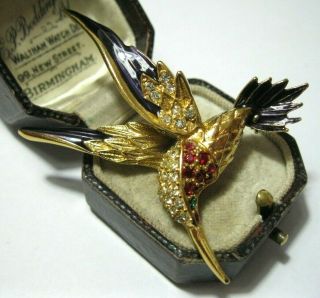 Vintage Signed Large Brooch / Pin Enamel & Crystal Sphinx Jewellery