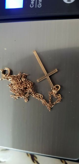 Vintage 9ct GOLD Cross with chain - SCRAP SEE PHOTOS fully hallmarked vgc 2