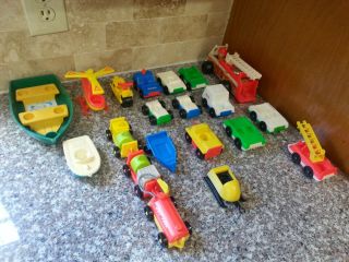 20 Pc Vintage Fisher Price Little People Cars Trucks Boats Vehicles Helicopter