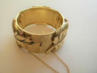 Vintage Whiting & Davis Repousse High Relief Gold Tone Wide Hinged Bracelet 4