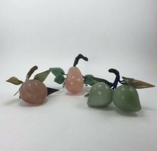 Vintage Chinese Jade And Rose Quartz Carved Fruit Plum Pear Figs