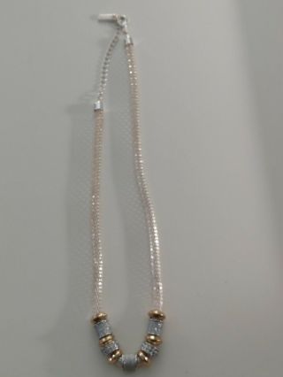 SUNG Designer signed necklace Vintage Silvertone Mesh w Goldtone 3