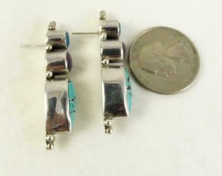 Vintage Sterling Silver Navajo Turquoise,  Topaz,  Charite Earrings 4