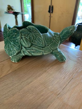 Authentic Vintage McCoy Green Turtle Planter 8.  5” 4