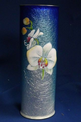Vintage Japanese Ginbari Wireless Cloisonne Vase 7 1/4 " Hi Raised Enamel Orchids
