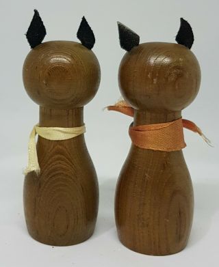 Collectable Vintage SALT & PEPPER Shakers Wooden Cats Leather Ears Bells 9.  5cm 3