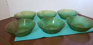 Vintage Fire King Green Glass Soreno Cereal Bowls Set Of 6