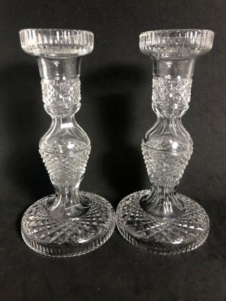 Waterford Clear Crystal Alana Pattern Candlesticks 7 1/2 " Tall Vintage 11z
