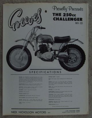 1966 1967 Greeves 250cc Challenger Mx - 3d Mx3 Brochure Vintage Motocross