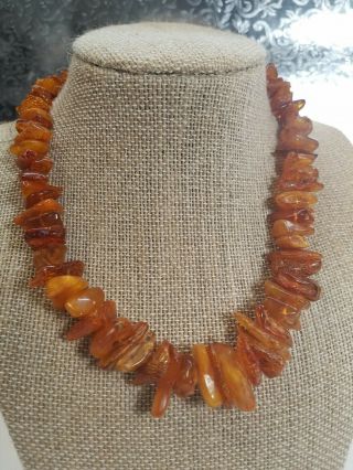 Vintage Honey Amber Necklace Nugget Choker 15” Hand Crafted 33.  8g Scb754