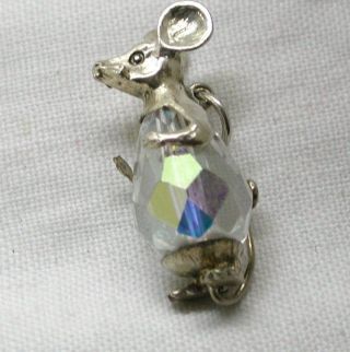 Vintage Lovely Silver And Crystal Glass Mouse Charm