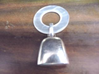Vintage Web Lucite Mother - Of - Pearl Teething Ring & Sterling Silver Bell Rattle