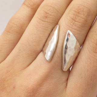 Vtg Mexico 925 Sterling Silver Wide Hammered Modernist Open Ring Size 6.  5