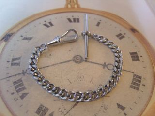 Vintage Pocket Watch Chain Silver Chrome Curb Link Albert With Dog Clip & T Bar