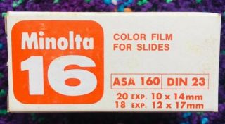 Minolta 16 Asa 160 Din 23 Color Film Cartridge For Slides - Rare Nos
