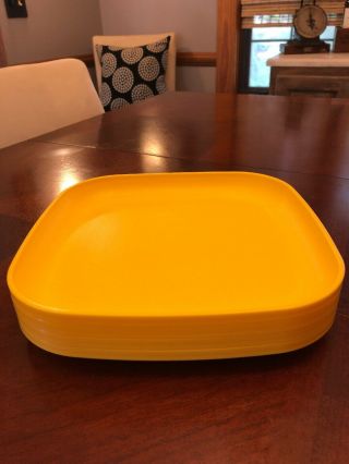 Vintage (4) Tupperware 8” Square Luncheon Plates Yellow.
