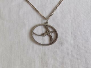 Vintage Silver Necklace With Bird Swallow Pendant