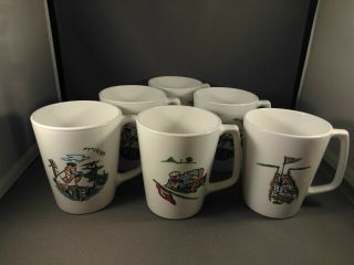 6 Vintage Corning Centura Ceramic Coffee Mugs 3 Different Golf Illustrations