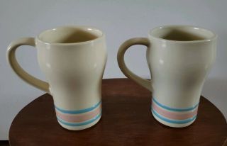 2 - Mccoy Pink & Blue Banded/striped Taller Type Vintage Coffee Cups
