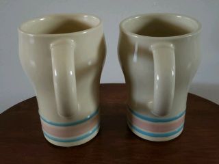 2 - McCoy Pink & Blue Banded/Striped Taller Type Vintage Coffee Cups 2