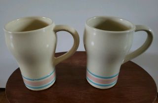 2 - McCoy Pink & Blue Banded/Striped Taller Type Vintage Coffee Cups 3
