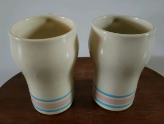2 - McCoy Pink & Blue Banded/Striped Taller Type Vintage Coffee Cups 4