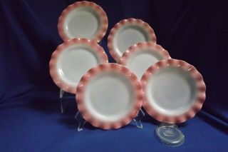Vintage Set Of 6 Hazel Atlas Pink Ripple Crinoline 7 Inch Salad Plates No Chips