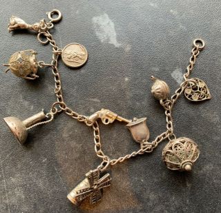 Vintage 24 Grams Sterling Silver Charm Bracelet 7 " Inch Lacework Victorian Gift