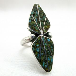 Vtg Native American Sterling Silver Crushed Turquoise Ring Size 4.  75