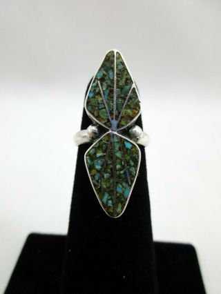 VTG Native American Sterling Silver Crushed Turquoise Ring SIZE 4.  75 2
