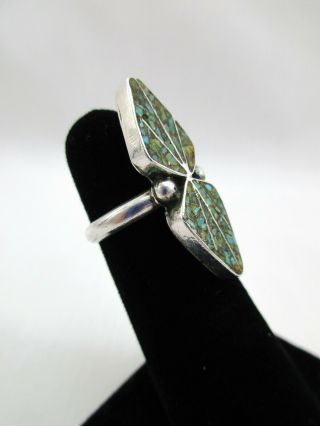 VTG Native American Sterling Silver Crushed Turquoise Ring SIZE 4.  75 3