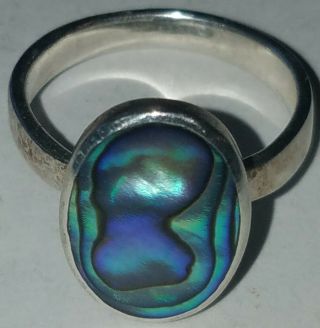 Vintage Signed " Jc " Sterling Silver Ring,  Size 6 3/4,  Abalone: Stunning Colors